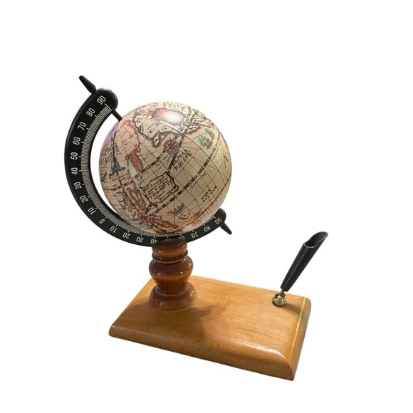 Vintage MCM Old World Globe Desktop Pen Holder Stand w/ Pen Holder - Picture 4 of 8